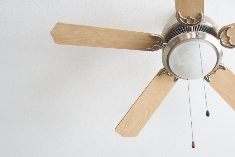 a ceiling fan in a room